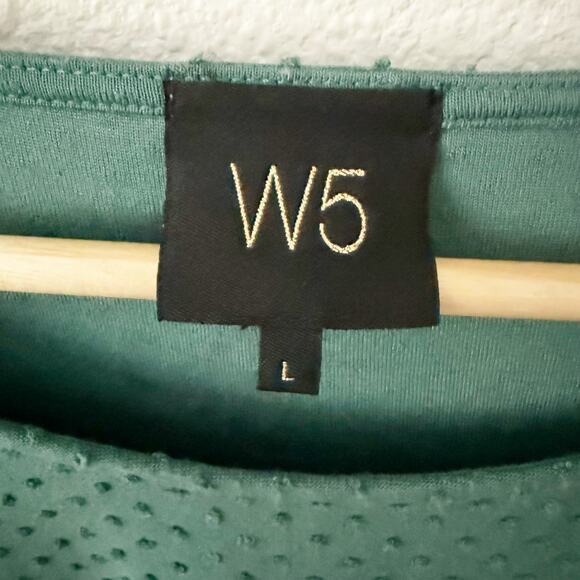 W5 x ANTHROPOLOGIE | Dot Textured Green Ruffle Short Sleeve Swiss Top | Large - Picture 4 of 7